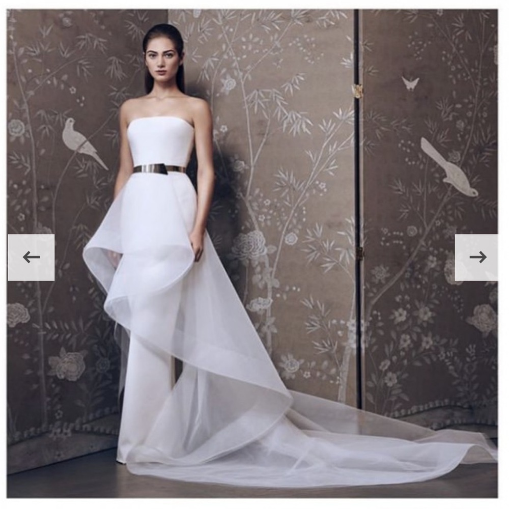 Romona Keveza Sheath Wedding Dress with Overlay Skirt and Belt